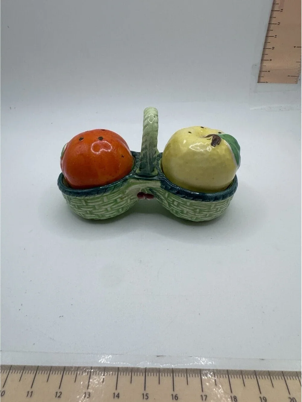 Vintage Salt & Pepper Shakers Occupied Japan Orange & Apple In A Basket 3 Piece
